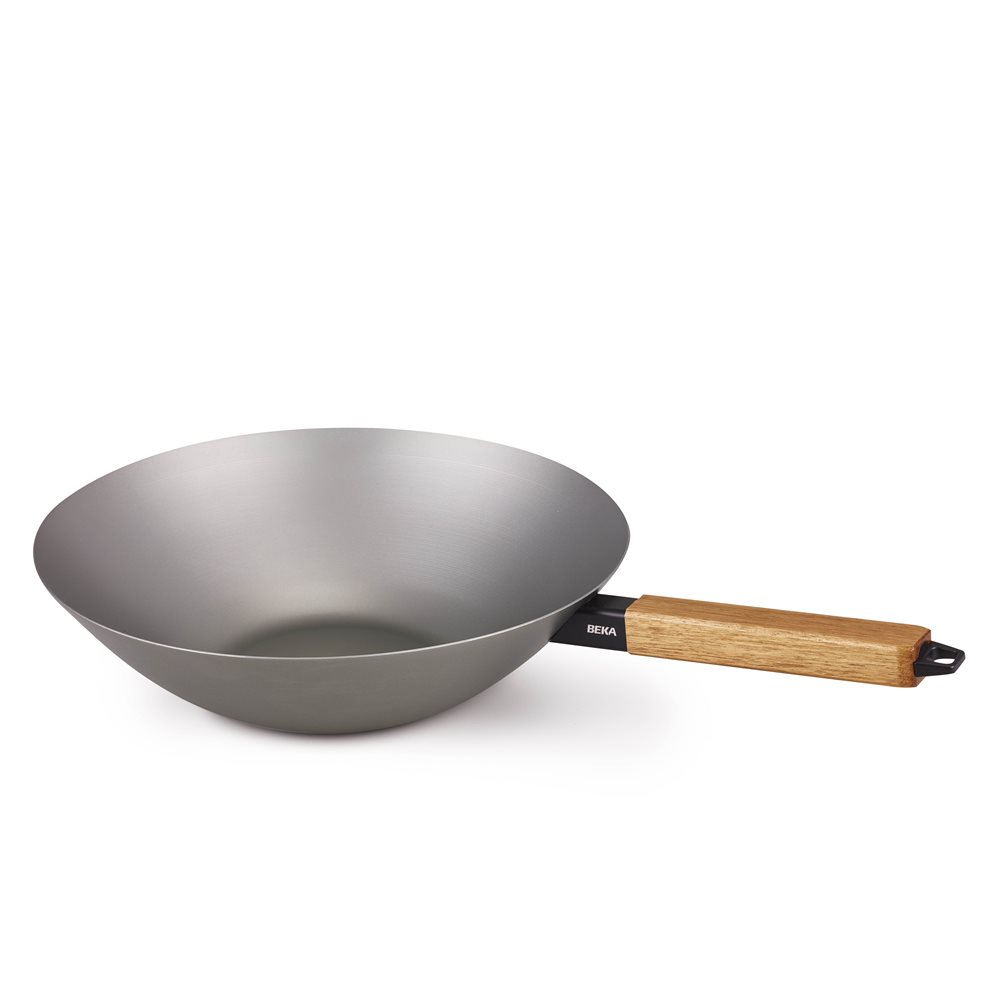 Padella wok acciaio al carbonio manico in acacia 20 cm - Tom Press