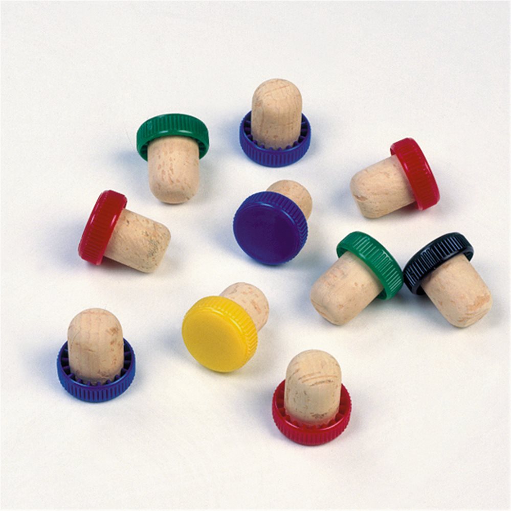 10 tappi in sughero testa in plastica colorata per bottiglie di  vino/cognc/porto - Tom Press